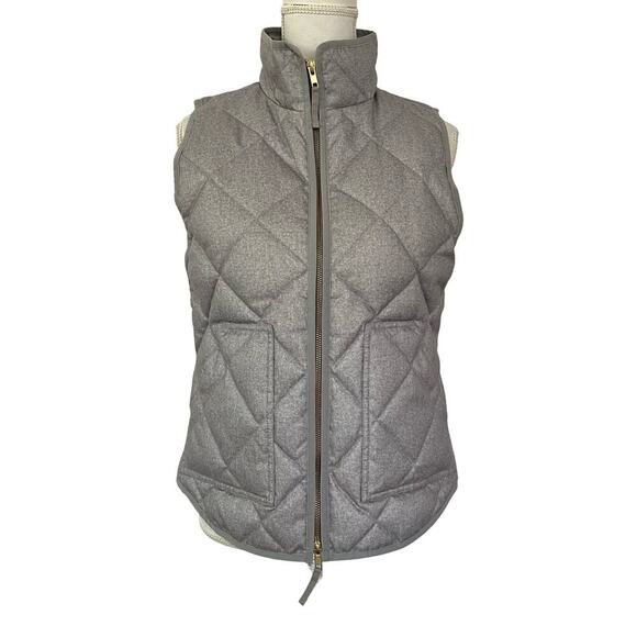 J Crew Womens Excursion Down Quilted Puffer Vest Size S Gray Full Zip Preppy - Picture 1 of 8